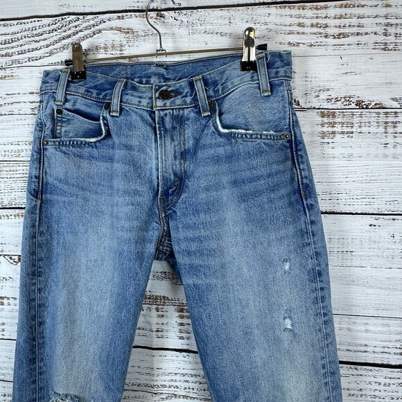 Womens Levis 505 C Orange Tab Distressed Straight Crop Blue Jeans W27 Fits 29X27 - Picture 2 of 9